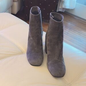 Vince Highbury Suede Flare Heel Booties  Pewter, Size 9.5